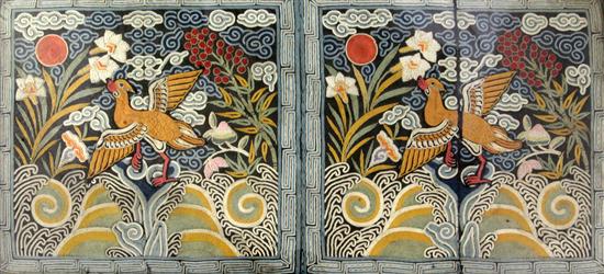 A pair of Chinese Wild Goose Mandarin badges, first half 19th century, each 21 x 23cm